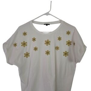 Elegant White Tee with Gold Floral Accents